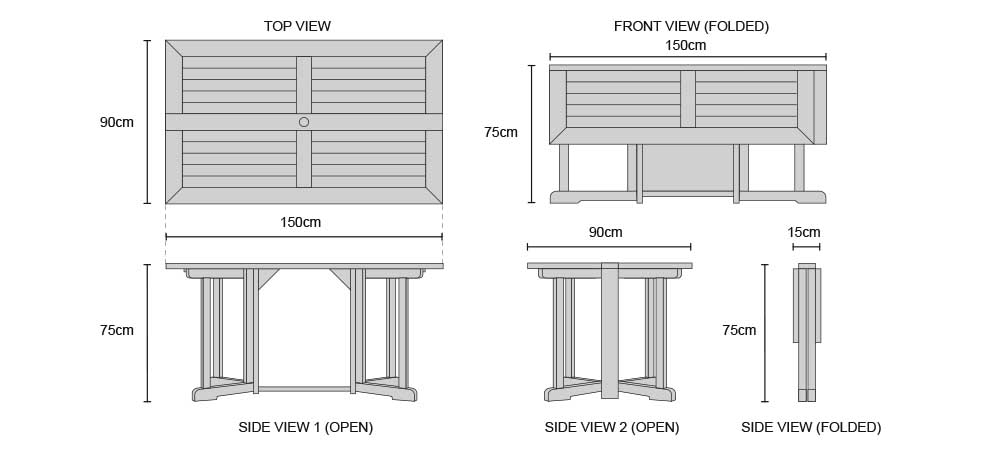 Shelley Teak Rectangular Gateleg Table - Dimensions